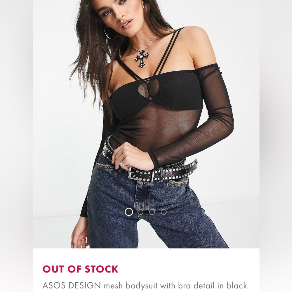 ASOS DESIGN mesh off the shoulder long sleeve body suit